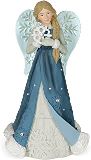 Serenity Angel Winter Statue with Snow Flakes and Dark Blue Robe