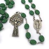 Oval Shamrock Irish Rosary Beads With St. Patrick Center and Celtic Cross