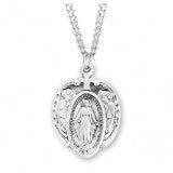 Sterling Silver Miraculous Medal with Angels on 24" Chain